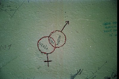 Hand-drawn map fragment on faded green paper, featuring two overlapping circles labeled "Verena" and "Martin" with a connecti...