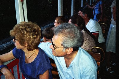 A group of people observing an unseen event; likely an outdoor performance or ceremony. Features include layered hairstyles, ...