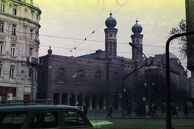 A view of the Synagogue of Varna, Bulgaria, showing its distinctive Moorish Revival architecture. The building features twin ...