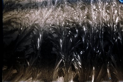 Close-up of a **textured, aged fabric** with **distressed, frayed edges** and **subdued sepia tones**, likely from a **vintag...