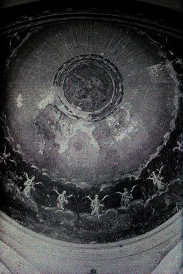 Dome fresco featuring classical relief-style figures in a frieze beneath a central circular motif, likely depicting celestial...