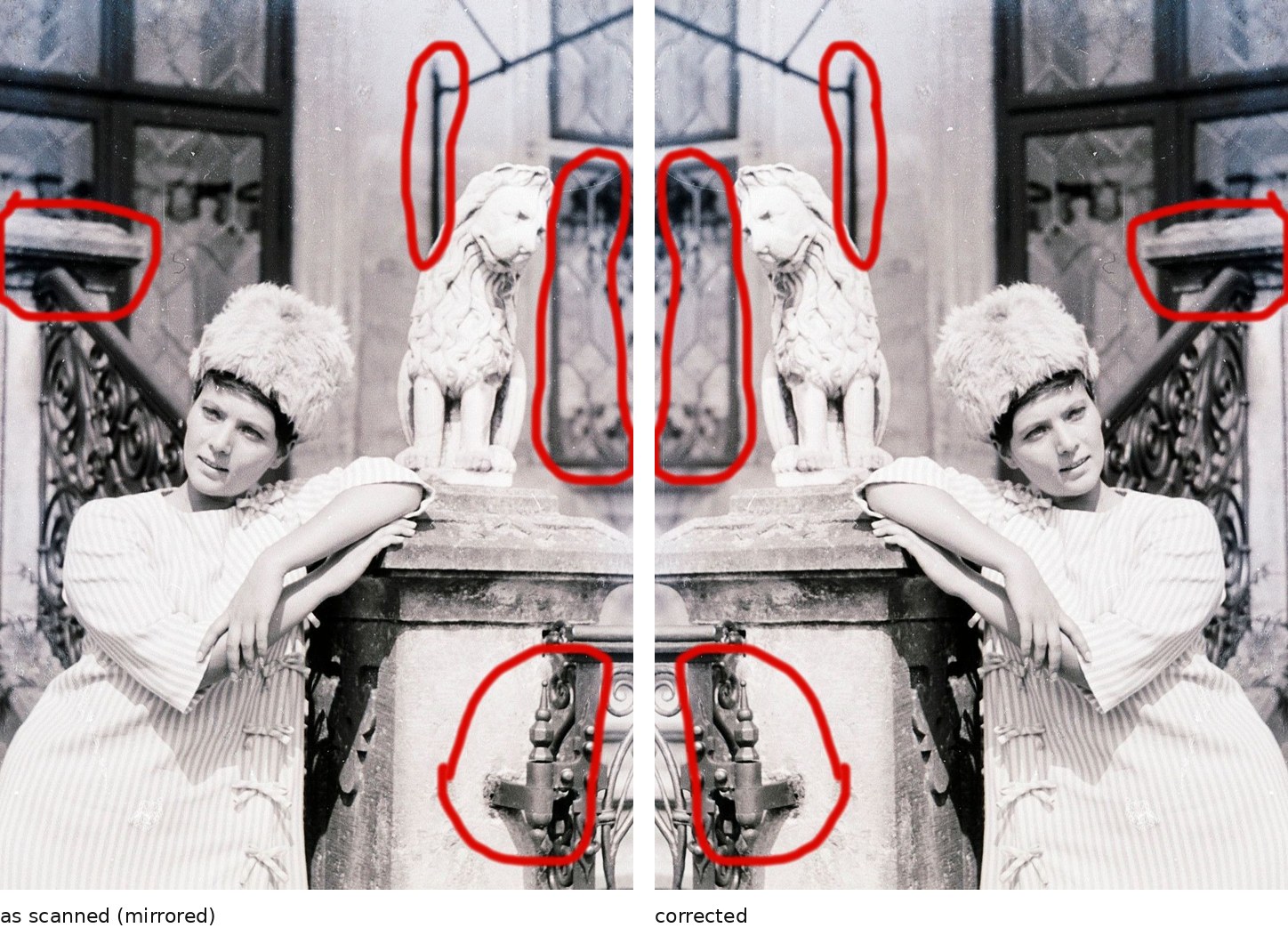 The same frame as scanned, and corrected