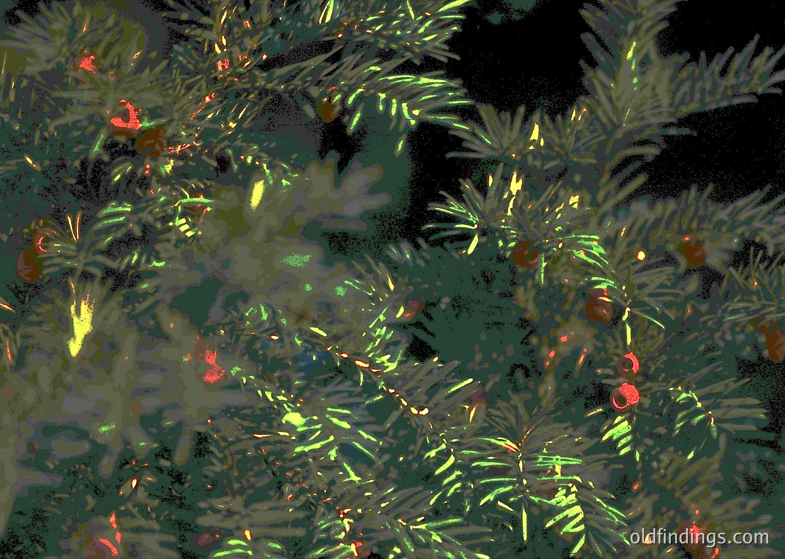 Digital abstract texture featuring vibrant, overlapping green foliage with scattered red/orange highlights. Likely a stylized botanical or nature-inspired design for modern graphic use.