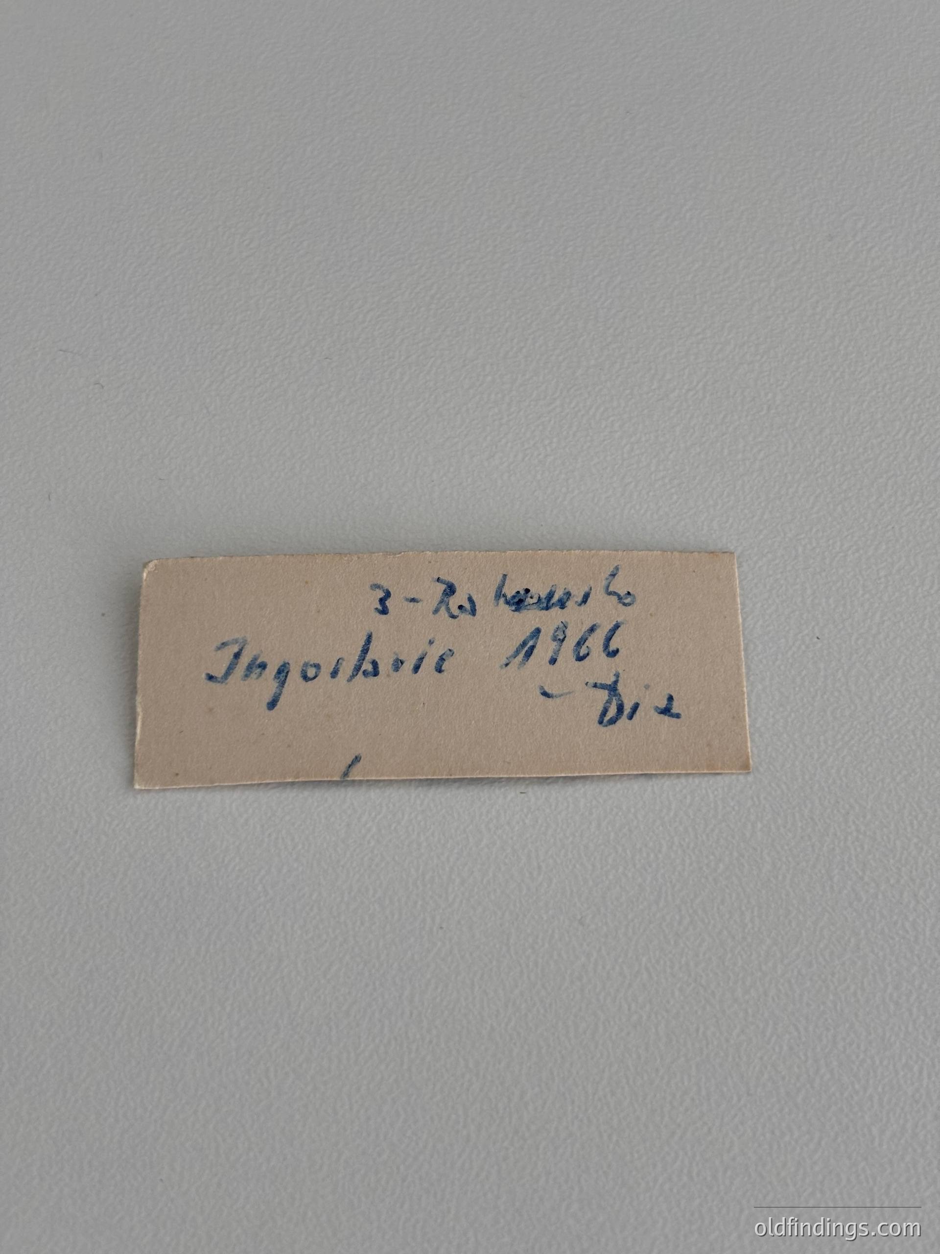 Vintage handwritten label on aged paper: "3-Raum-Wohnung Ingolstadt 1966" ( )