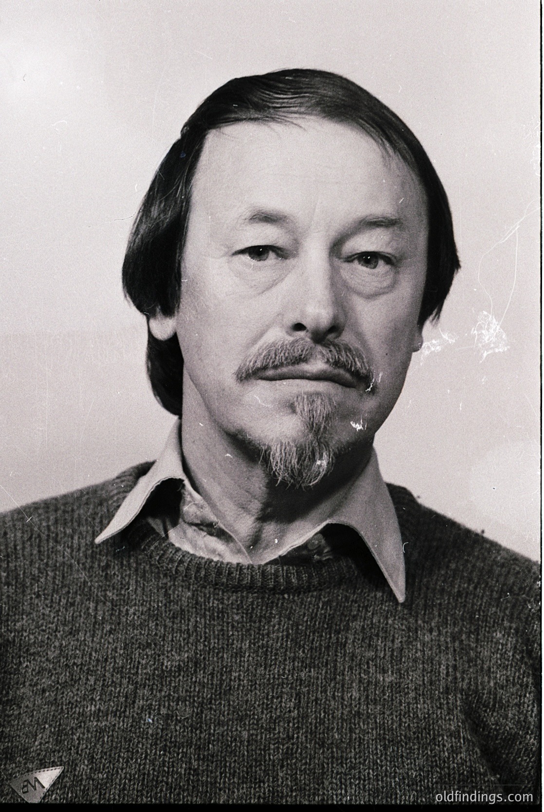 Portrait of a man with a mustache and beard, wearing a collared sweater. Style suggests 1970s–1980s European fashion. Neutral background suggests studio or professional setting.