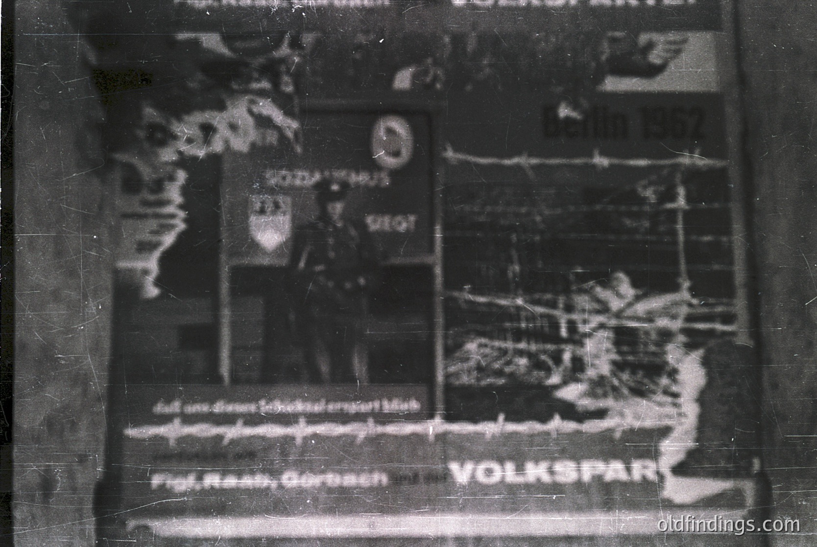 Vintage black-and-white poster advertising "Volkspark" in German, featuring a blurred illustration of a park scene with a bridge and trees. Text includes "Volkspark" and "Figl. Rath, Gorbach" (likely a printer). Likely from the early-to-mid 20th century, possibly Germany or Austria. Useful for historical research on public parks or print design.