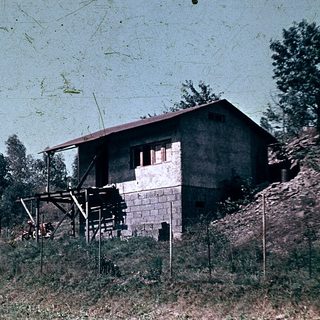 Rural single-story house on sloped terrain.