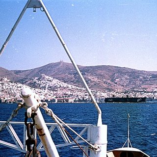 Coastal cityscape viewed from a boat.
