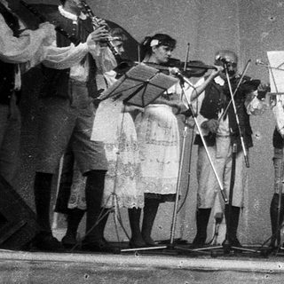 Traditional folk band performing in traditional costumes.