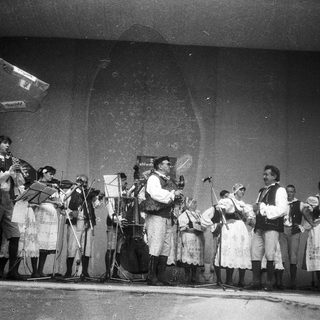 Traditional folk band performing in traditional costumes.