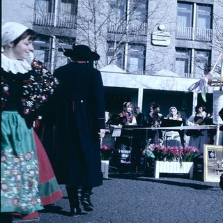 Traditional folk festival with dancers and spectators.