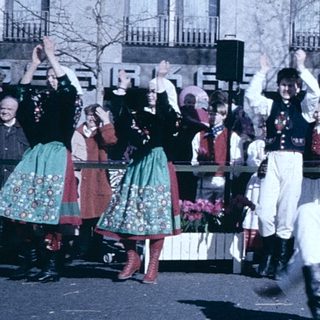 Traditional folk dance parade with colorful costumes.