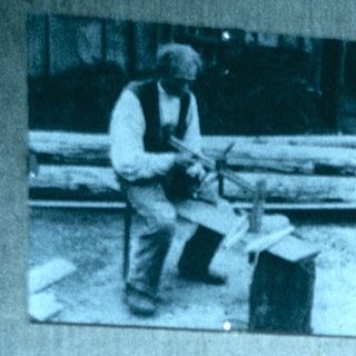 Historical military training equipment display.