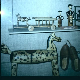 Historical military training equipment display.