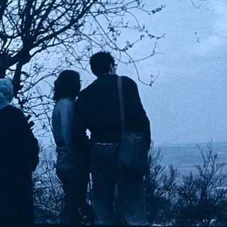 Group of people sightseeing at scenic viewpoint.