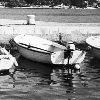 Two women by waterfront with boats and ferry.