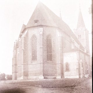 Gothic-style church with tall spires.