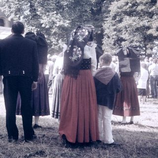 Traditional folk festival gathering with cultural attire.