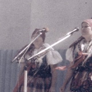 Traditional folk performance with singing and instruments.