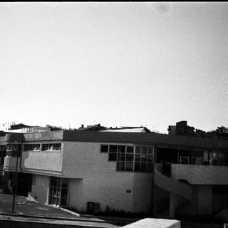 Mid-century modern institutional building exterior.