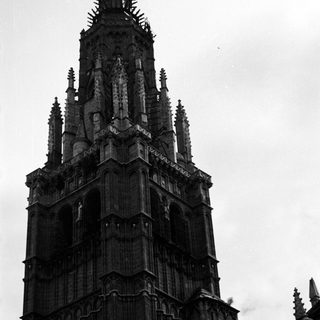 Gothic cathedral spire with intricate stone detailing.