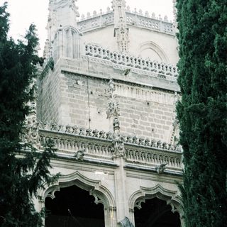 Gothic-style tower with ornate stonework and spires.