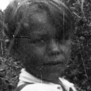 Young boy picking leaves in garden.