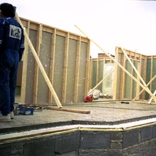 Frame construction of a building under progress.