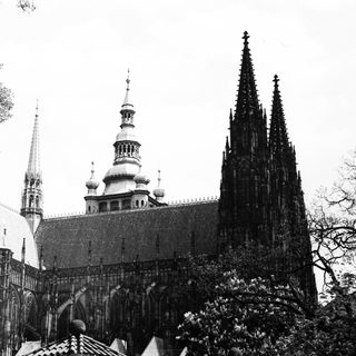 Gothic cathedral with spires and domes.