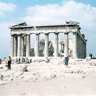 Ancient Greek temple ruins on Acropolis.