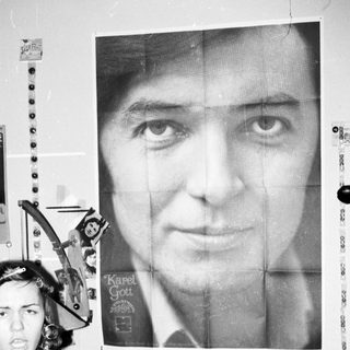 Collage art featuring Karel Gott portrait and fragmented images.