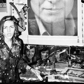 Collage art featuring Karel Gott portrait and fragmented images.