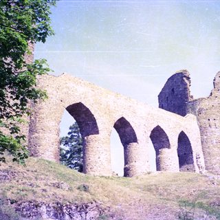 Ruins of an old stone church.