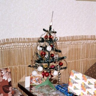 Two people in a cozy room, one holding gift-wrapped box.