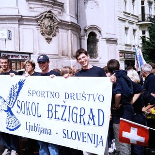 People from Sokol Bežigrad sports club participating in a public event.