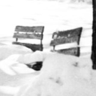 Snow-covered park path with heavy snowfall.
