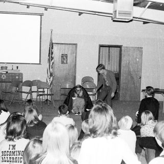 School assembly with allergy awareness presentation.