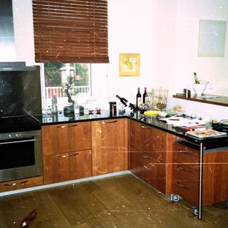 Kitchen in disarray after renovation or damage.