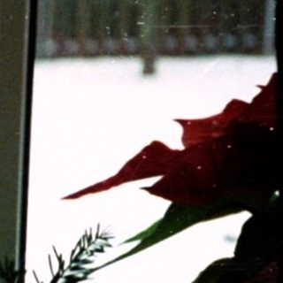 Vintage statue lamp beside winter window sill.
