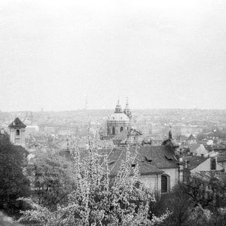 Historic cityscape with prominent church dome.