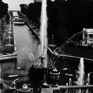 Elegant classical fountain and canal garden.