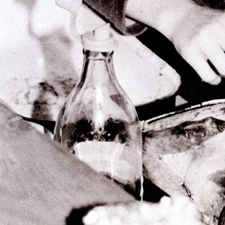 Person basting roasted meat on a tray.
