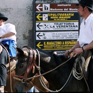 Traditional Italian horseback riding event with riders.