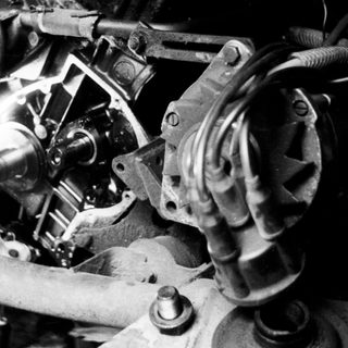 Vintage aircraft engine with exposed mechanical components.