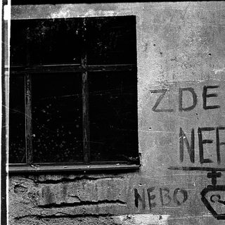 No parking sign on weathered building wall.