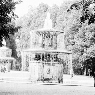 Elegant fountain in a park setting.