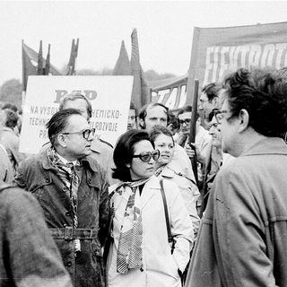 People participating in a public demonstration or protest.