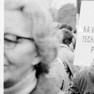 People participating in a public demonstration or protest.