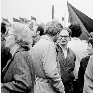 People gathered outdoors at a protest or rally.