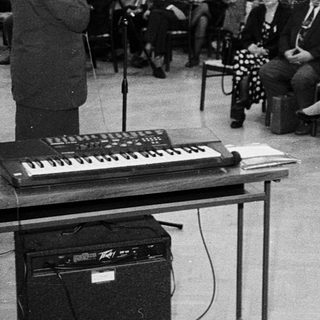Large indoor audience listening to a lecture or performance.